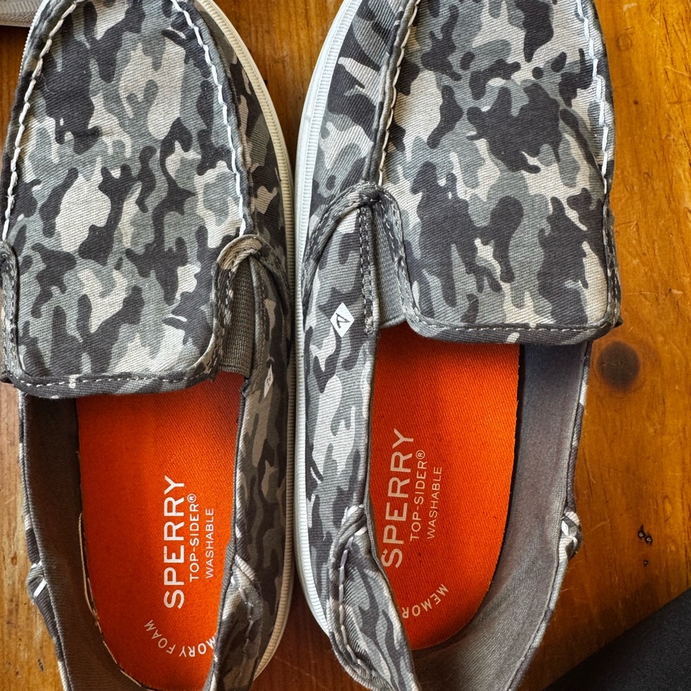 Sperry Camouflage Slip-On with Orange Interior worn once